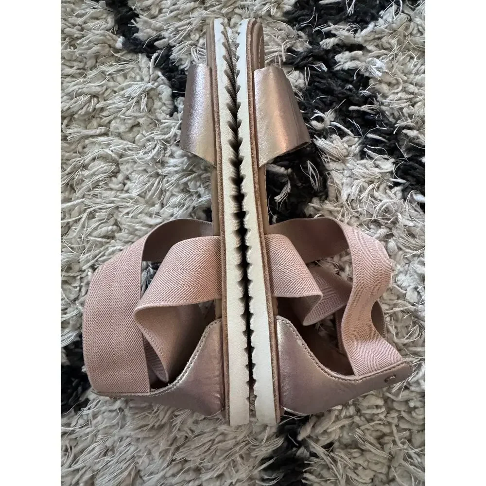 Sorel Ella Rose Gold Strap Leather Flat Sandals Women's 7